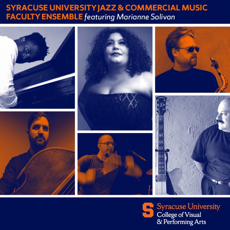 A poster with members of the jazz and commercial music faculty ensemble. 
