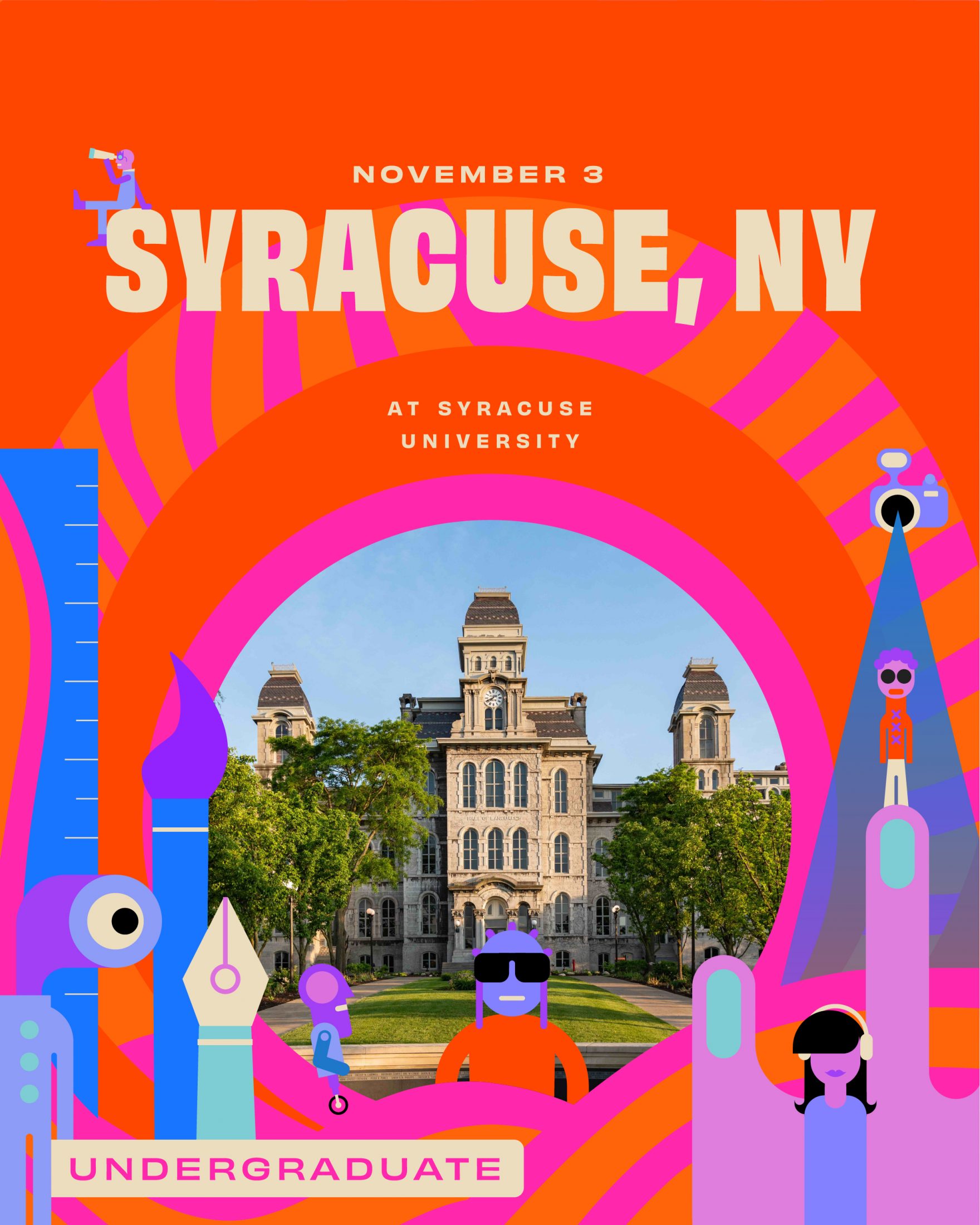 A National Portfolio Day flier with an image of Syracuse University.