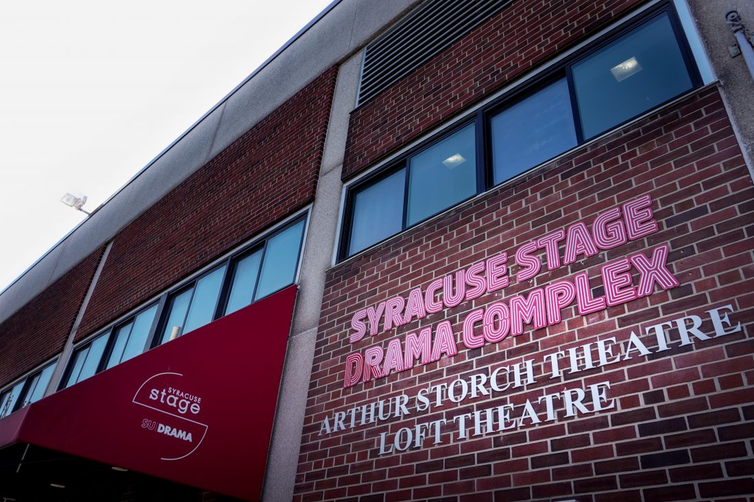 Syracuse Stage Drama Complex exterior building sign
