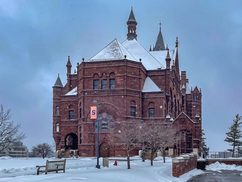 Crouse College in the snow.