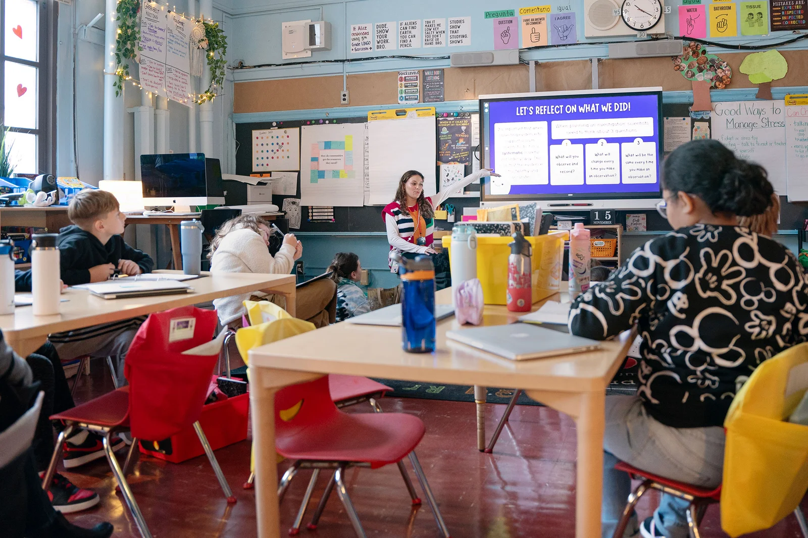 student teacher leading an elementary classroom