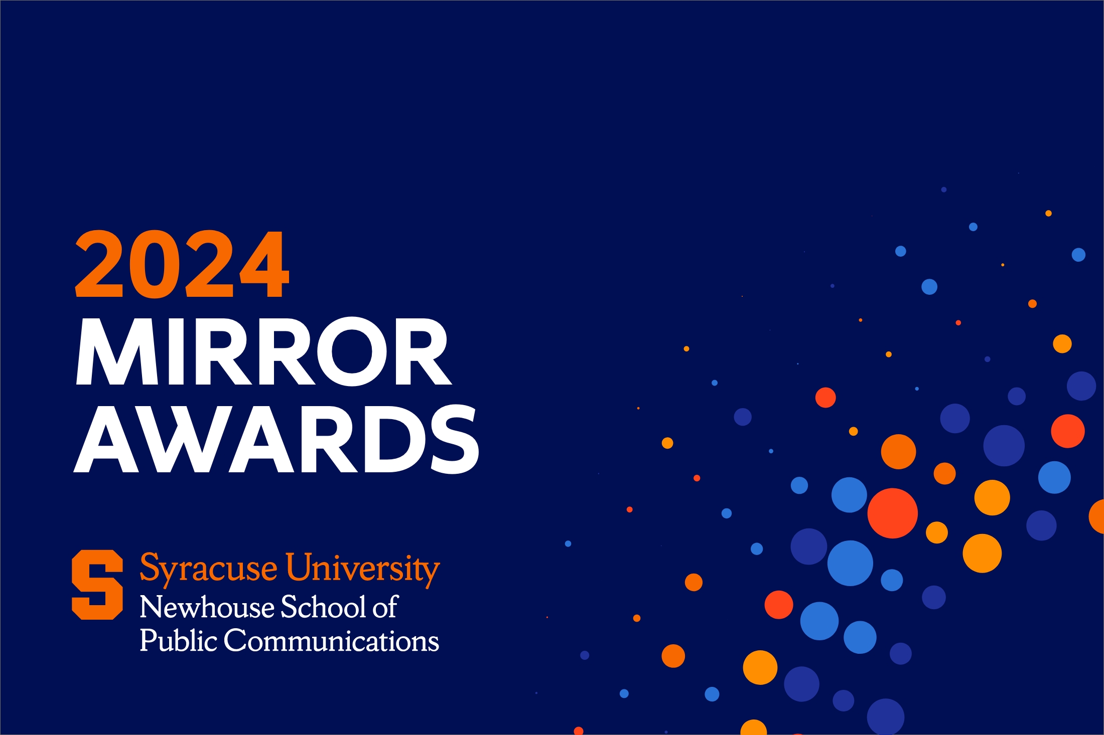 the words "2024 Mirror Awards" on a navy blue background with the Newhouse School label underneath the words