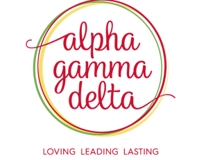 Alpha Gamma Delta logo, Loving Leading Lasting