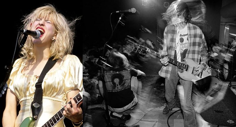 images of Courtney Love and Kurt Cobain in performance