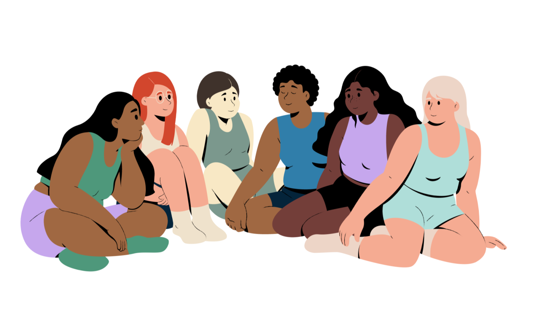 Drawing of a group of teens 