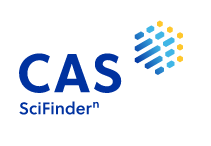 blue logo with words CAS SciFinder and blue and yellow lines in upper right corner