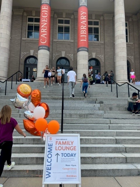 balloons and sign outside Carnegi