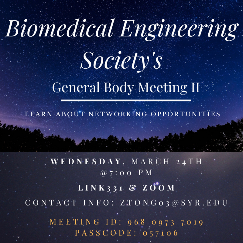 A good chance to meet more people in the bioengineering major.