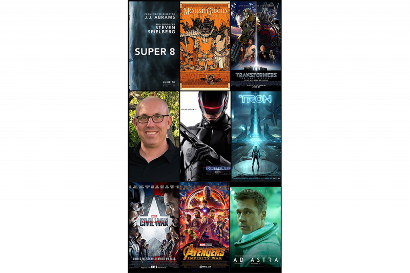 Collage of movie posters David Scott has worked on.