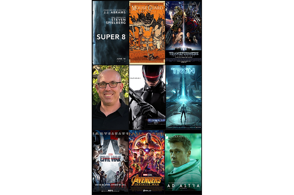 Collage of movie posters David Scott has worked on.