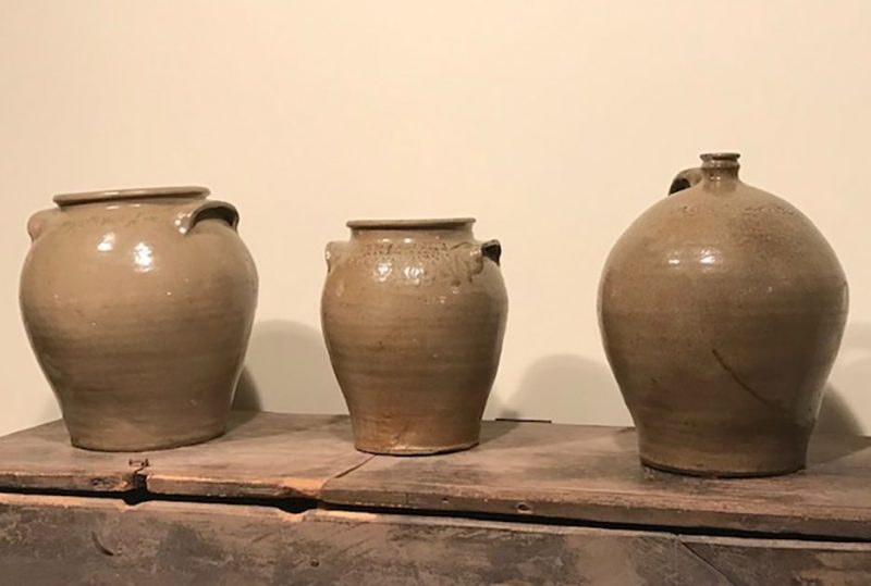 trio of pottery pieces created by David Drake