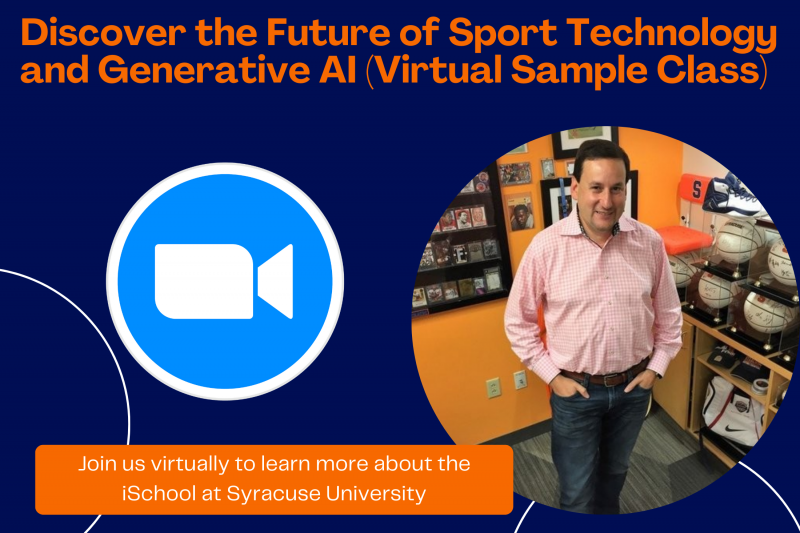Image featuring Professor Jeff Rubin and text about Discover the Future of Sport Technology and Generative AI Virtual Sample Class.