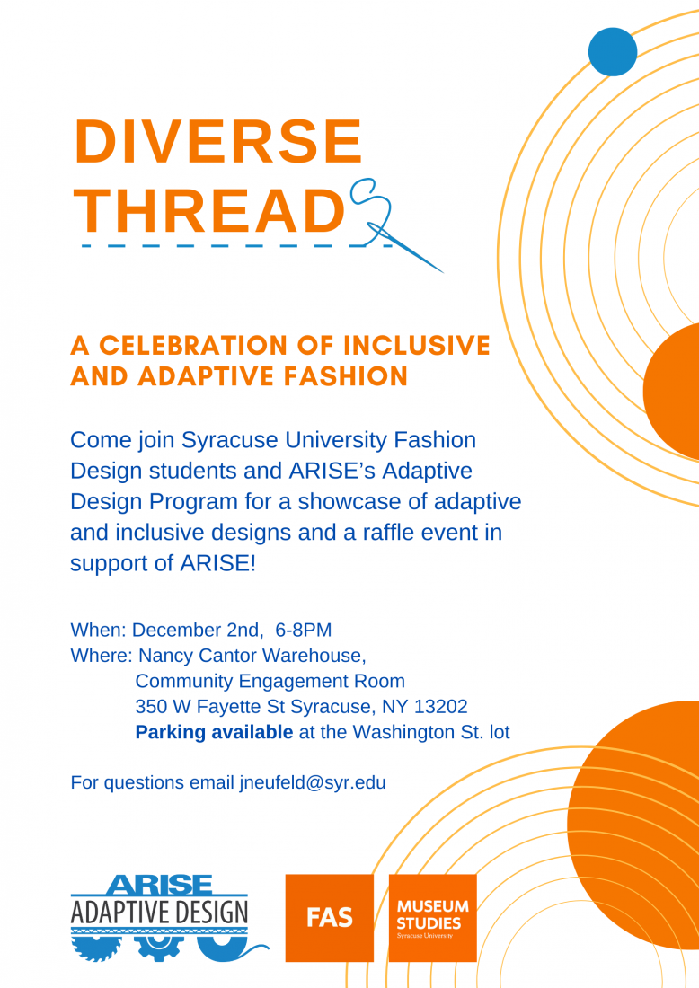 A flyer informing students that the event will be held from 6-8pm at the Community Engagement Room in the Nancy Cantor Warehouse, featuring a needle and thread design. 