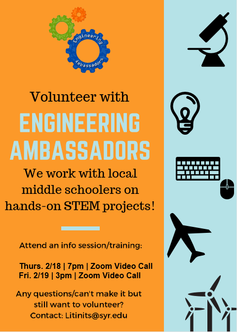Flyer for Engineering Ambassadors trainings and times