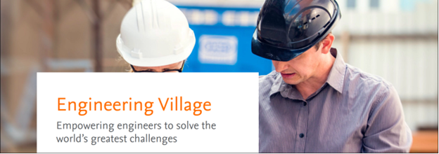 two people wearing hard hats with Engineering Village description in box