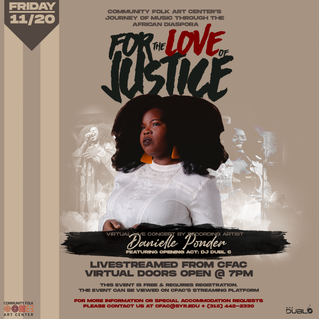 Event flyer with photo of Danielle Ponder and event details