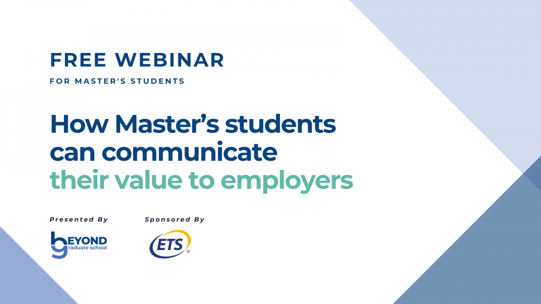 Free webinar event for master's students. Text on white background.