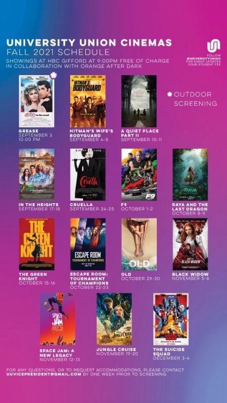 University Union Cinemas semester schedule