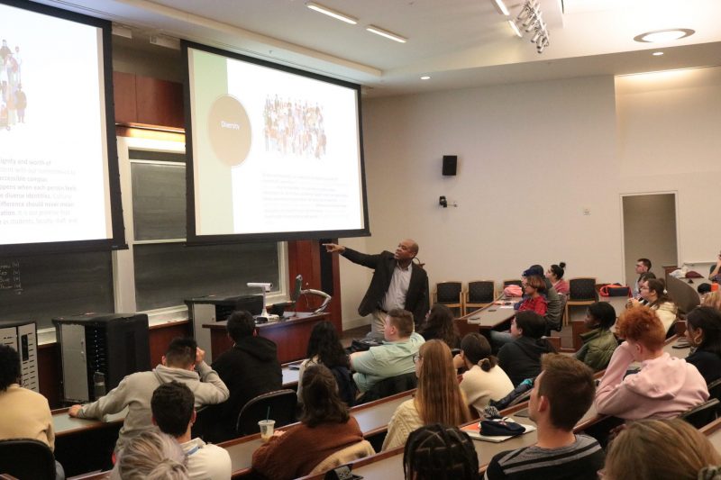 Professor Jeff Mangram speaks to incoming students during Winter Welcome 2020