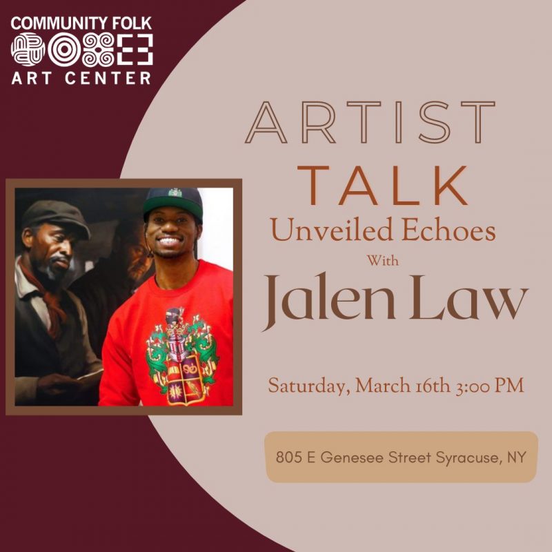 Jalen Law with artwork at The Community Folk Art Center 