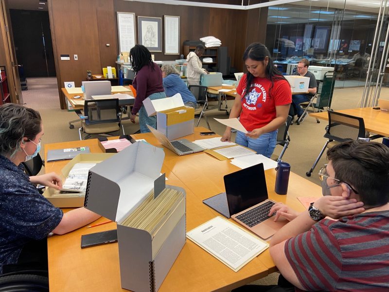students working with materials in special collections