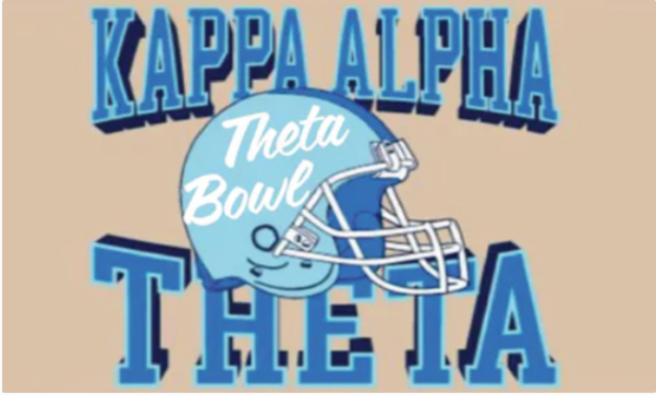 A beige background with a light blue football helmet with white script writing on it saying 