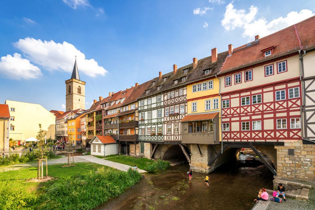 The Krämerbrücke is a medieval arch bridge in the city of Erfurt, in Thuringia, central Germany.