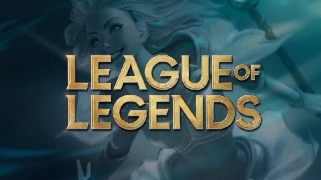 League of Legends Logo with a game character in background