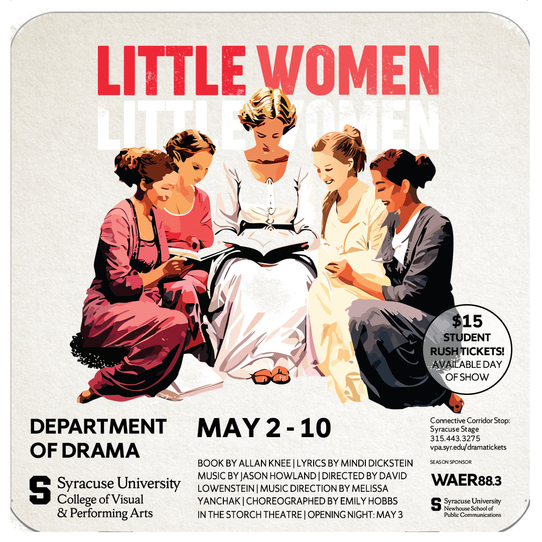 Promotional poster with five women gathered around a book.