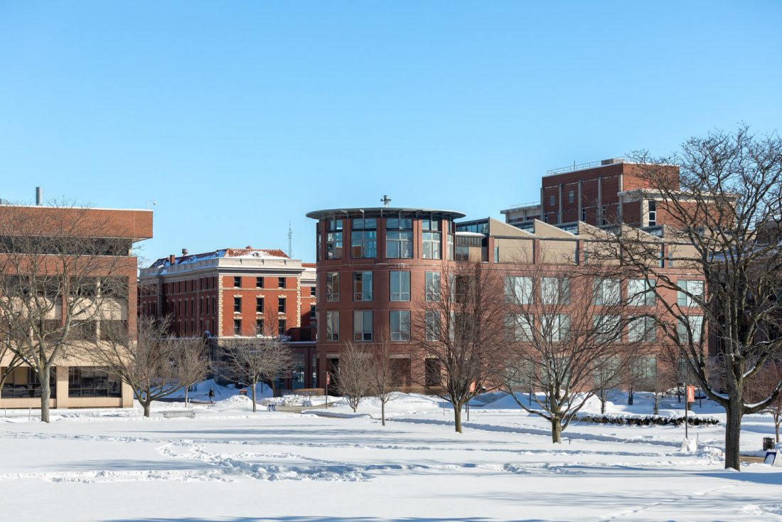 Shaffer Art Building during the winter.