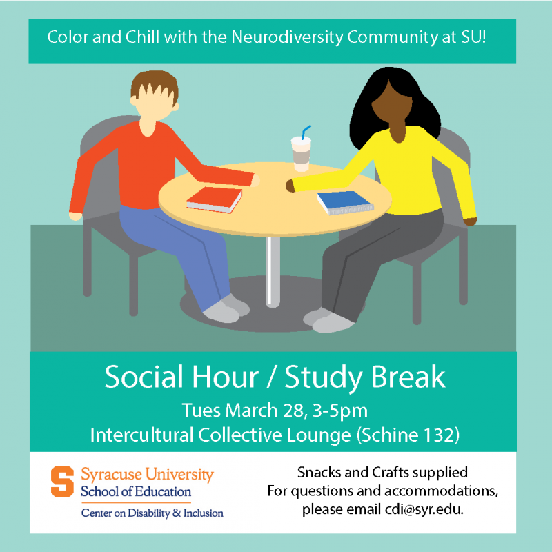 two people sitting at a table with books, Social Hour / Study Break