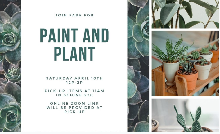 Images of cactus plants, succulents, and a description of the Paint and Plant event