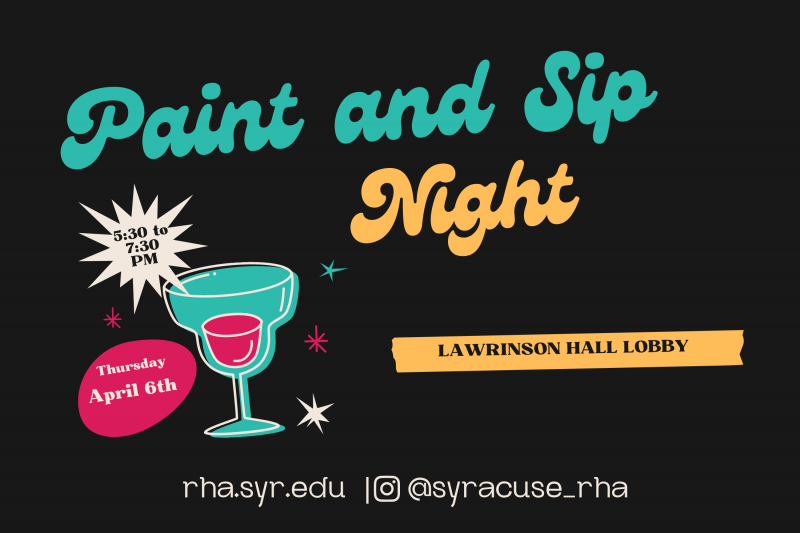 Stop by to paint and enjoy mocktails in the Lawrinson Lounge on Thursday, April 6th from 5:30-7:30 PM.