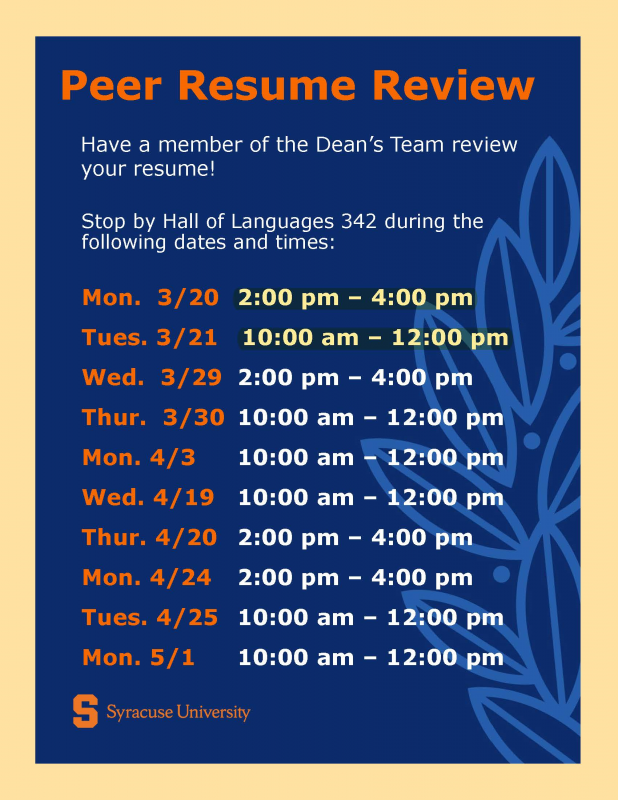 peer resume review schedule