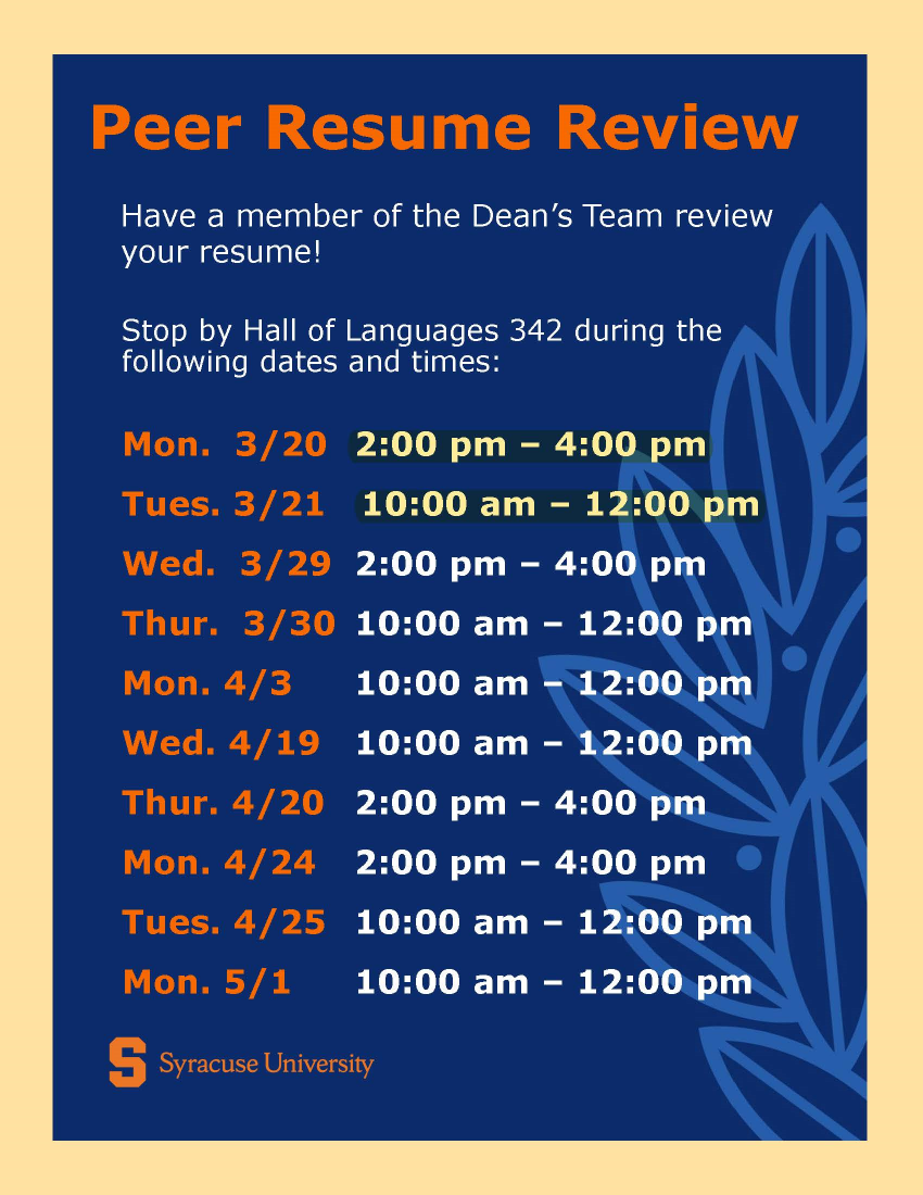 peer resume review schedule