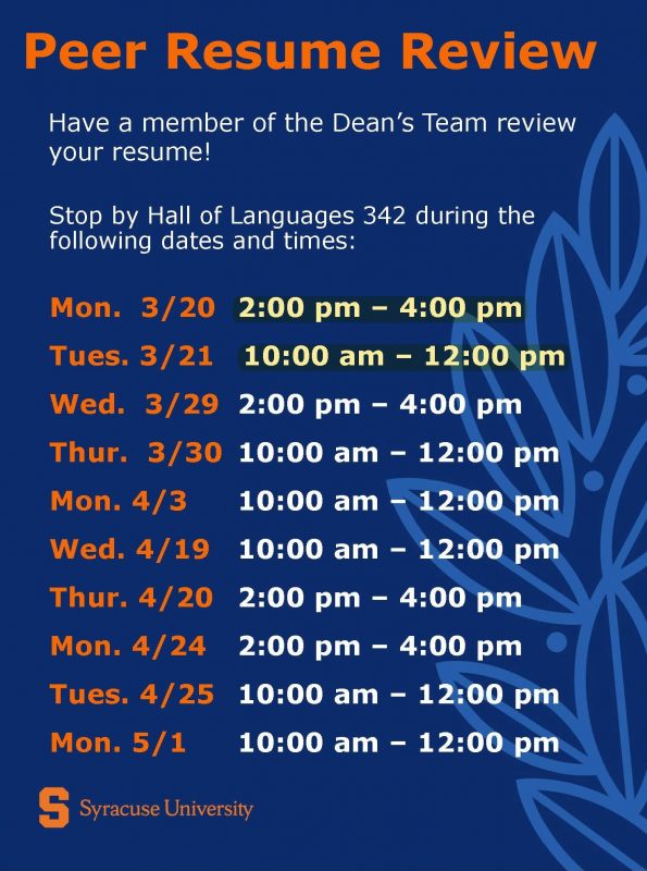 peer resume review schedule