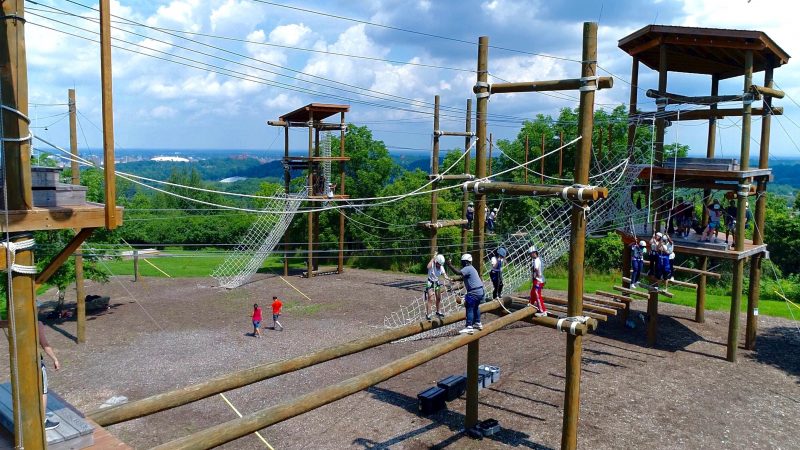High ropes adventure at the outdoor challenge course.