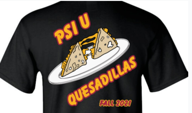A black T-shirt with an illustration of a quesadilla and 