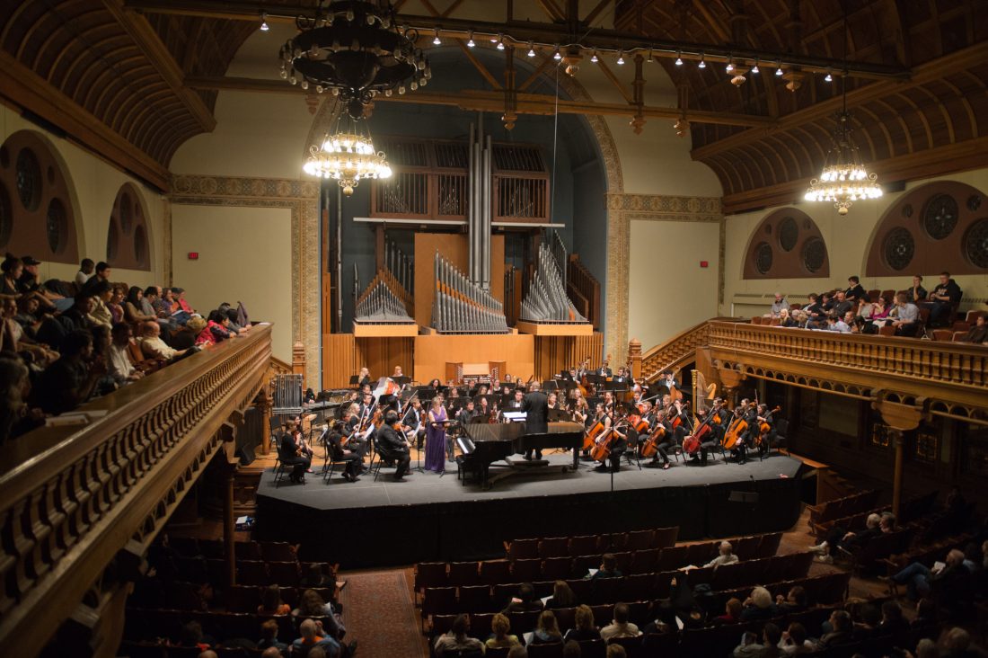 The orchestra performs.