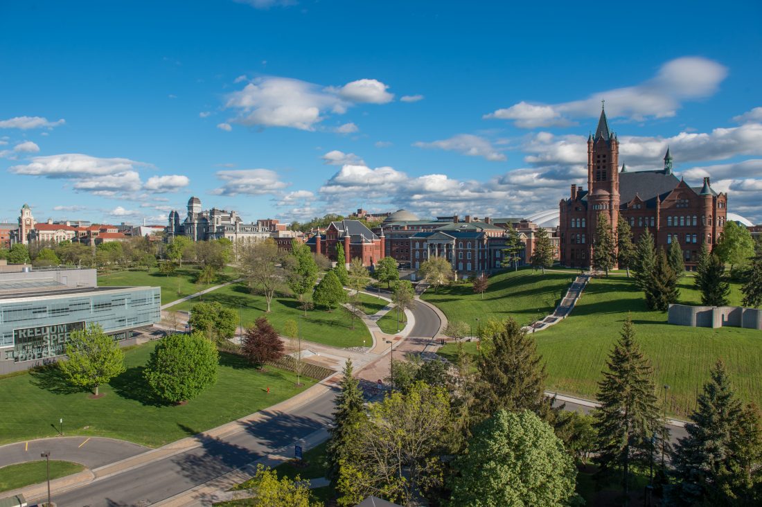 view of crouse college, newhouse, and the university hill from crouse hinds