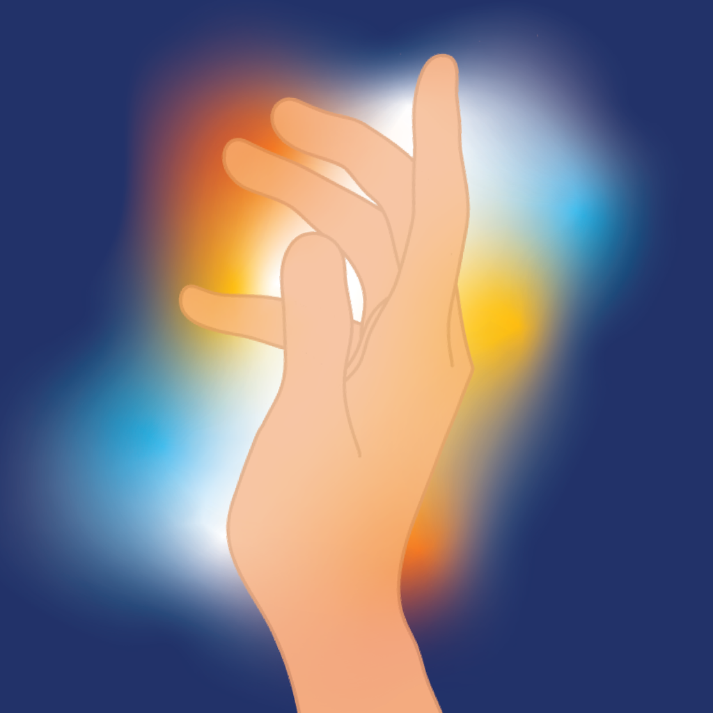 illustration of a hand overtop a colorful background