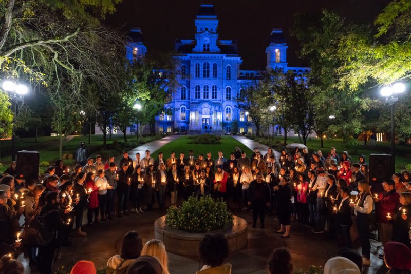 Remembrance vigil at wall