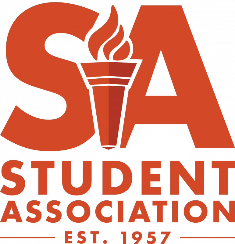 Student Association logo. In copy S A Student Association established 1957. Torch in center.