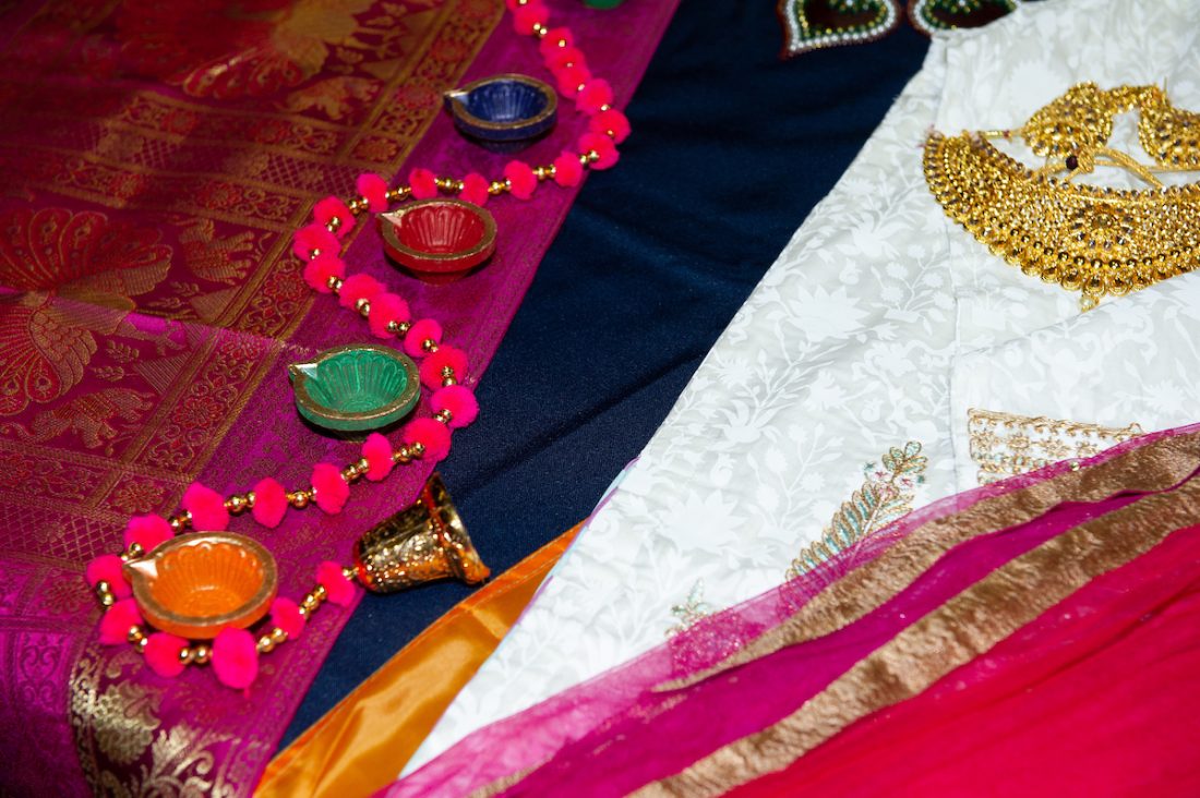 Colorful tablecloth with beads