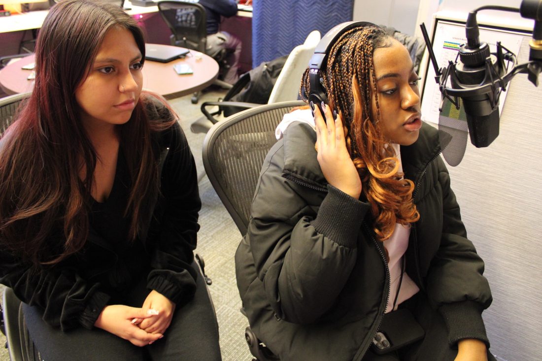 students using recording equipment in the senses lab