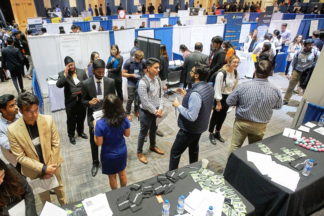 Students at a career fair.