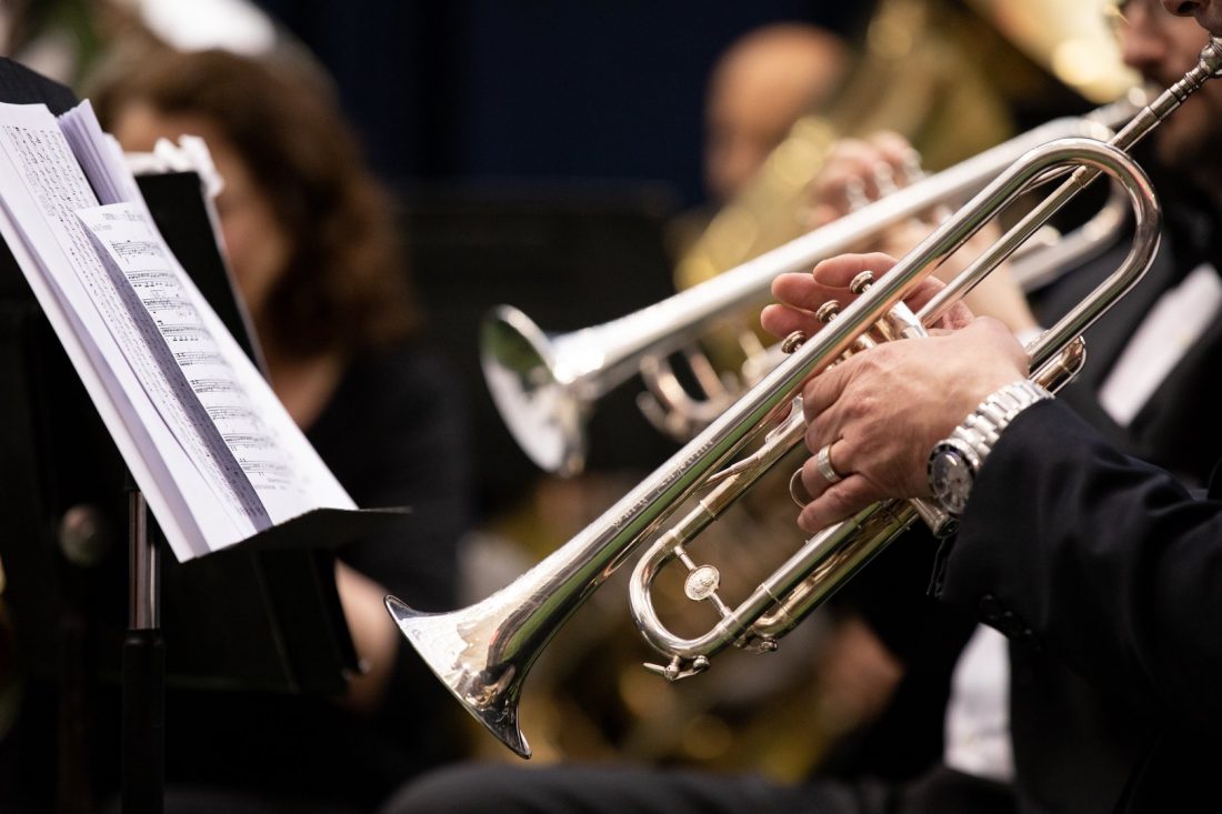 A trumpet player in the SU Brass Ensemble