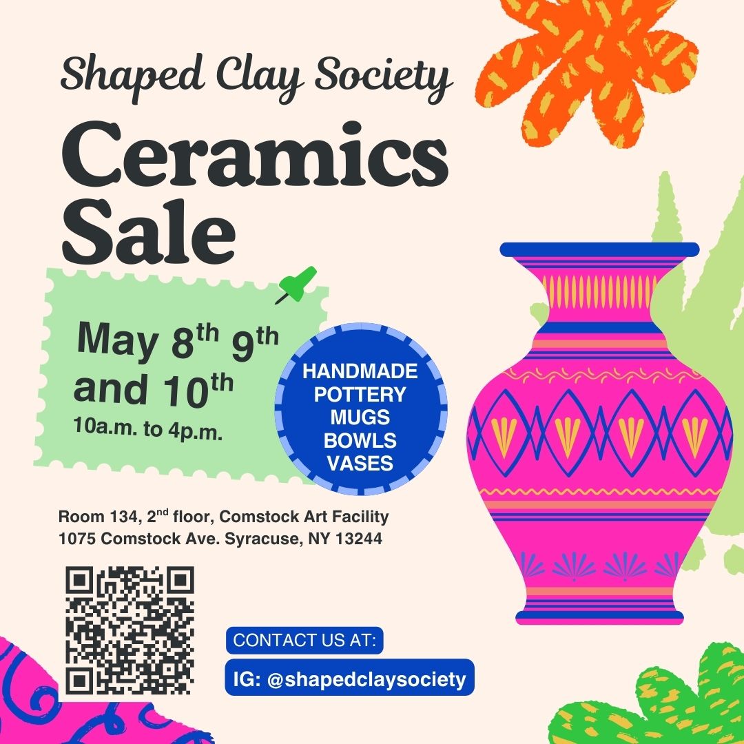 A promotional poster for the Shaped Clay Society Ceramics Sale.