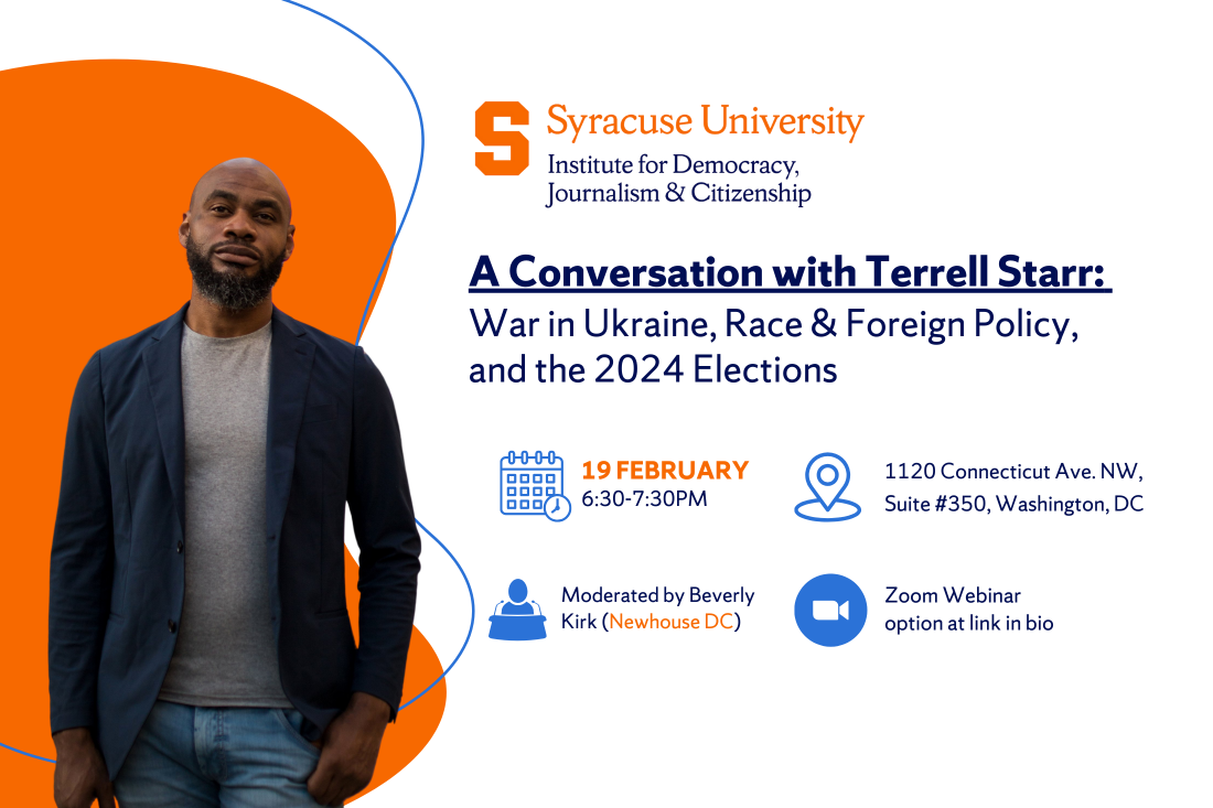 A SU-branded graphic with Terrell Starr's image, a heading of the event name, and the IDJC logo..