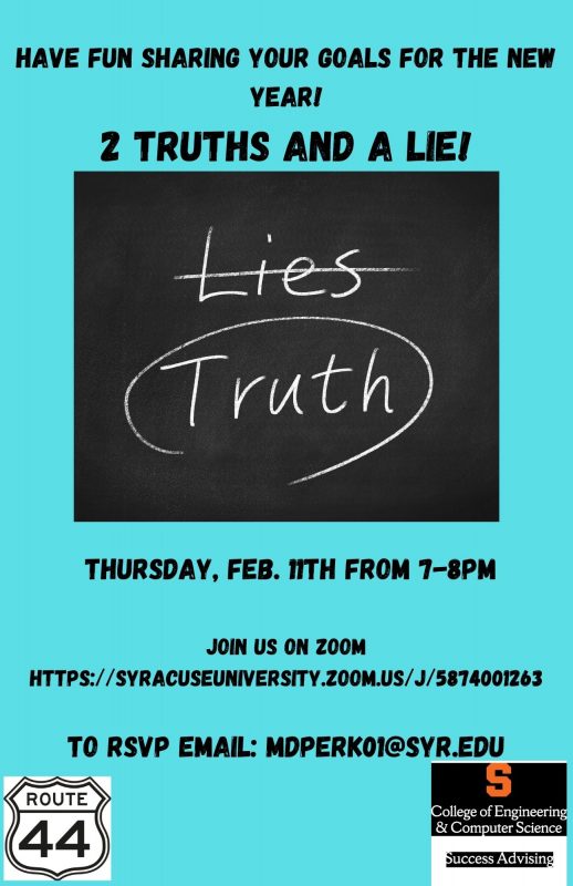 Flyer for Two Truths & A Lie Zoom Activity